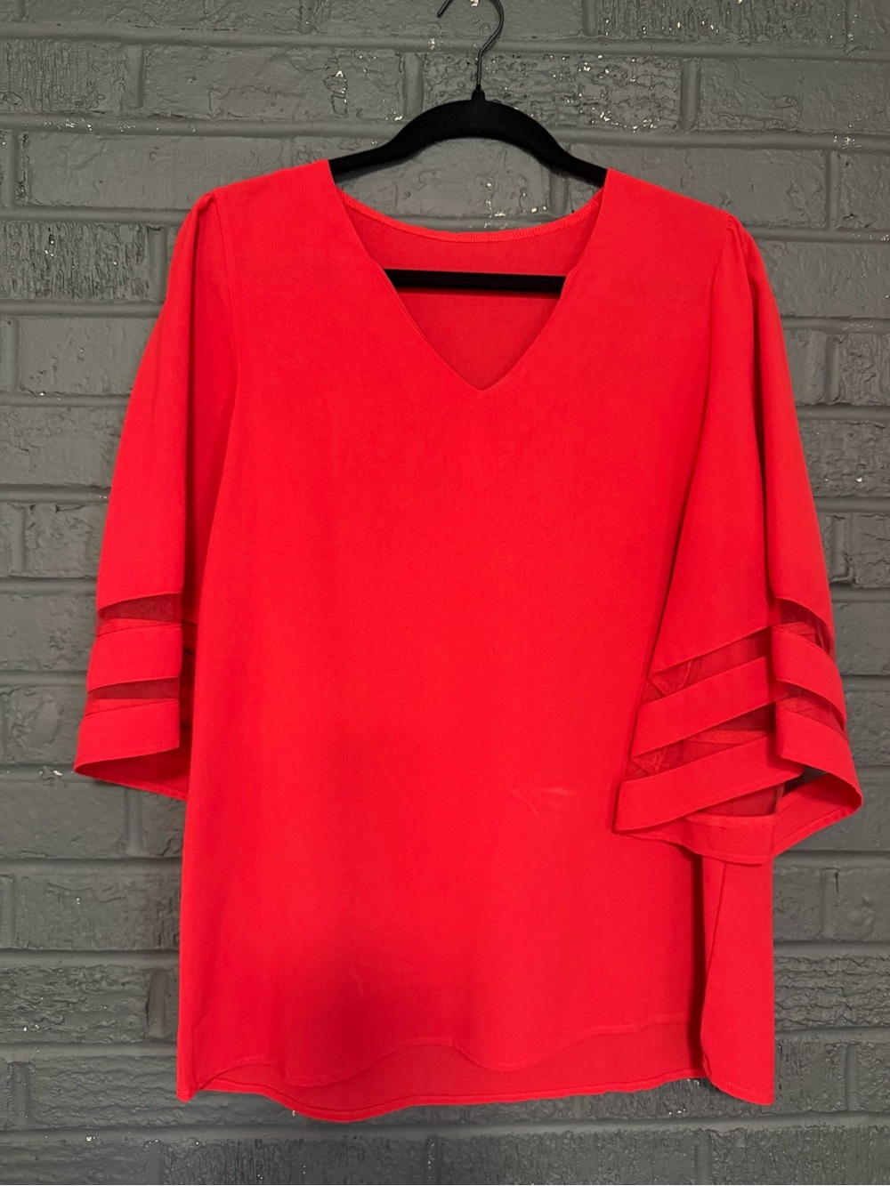Red V-Neck Layered Sleeve Blouse